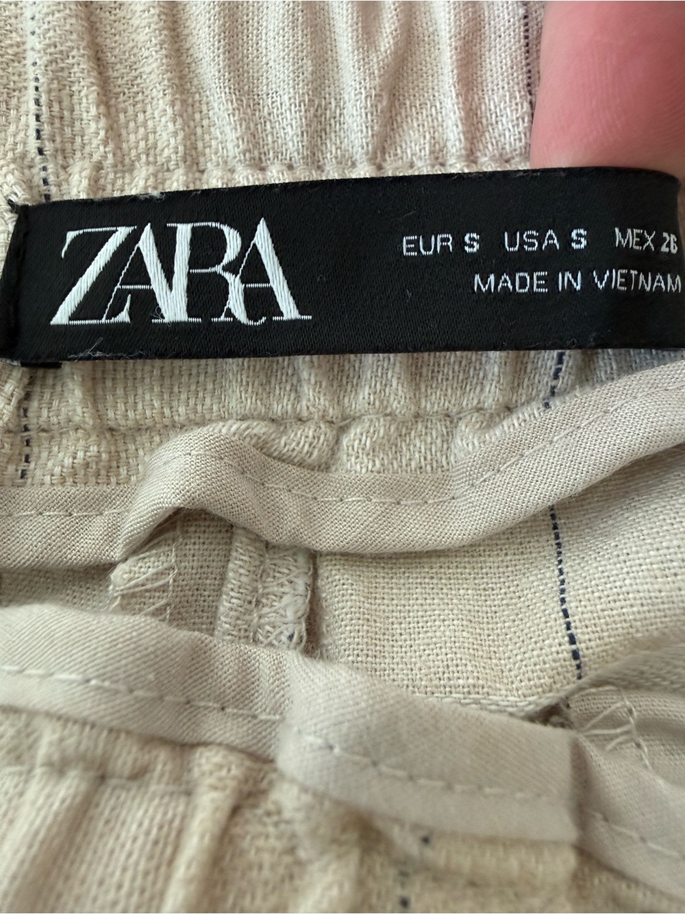 Zara Plaid Window Pain Cropped Cotton Linen Blend Pants-Cream Navy-Size Small - Picture 6 of 11